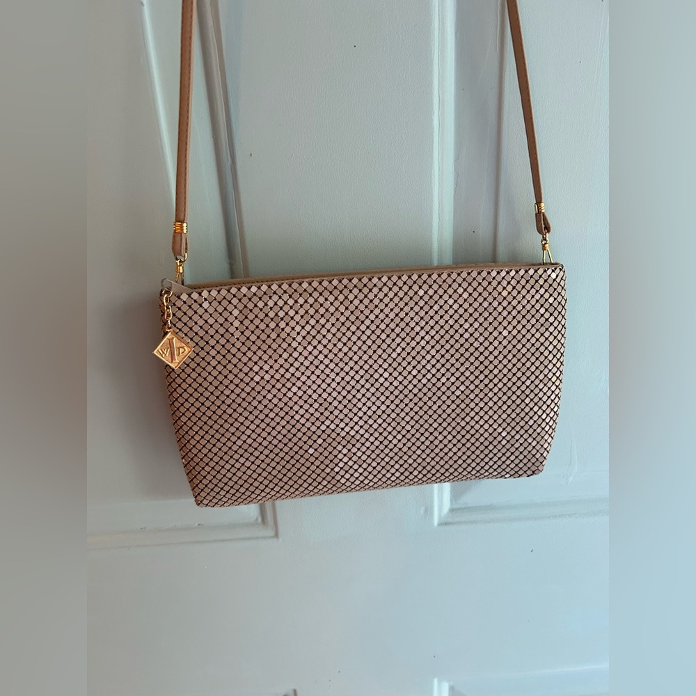 Vintage Whiting & Davis Mesh Sequin Crossbody Purse Shoulder Bag White  Clean